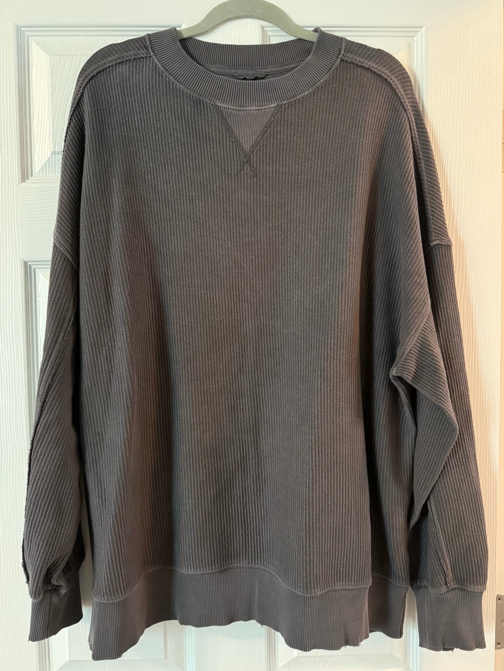 aerie Ribbed Crewneck Sweatshirt - Dark Gray